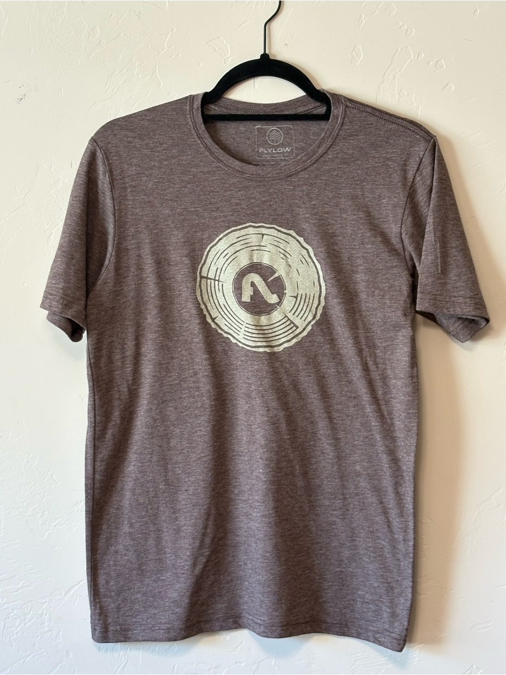 Men’s Flylow Brown Crewneck T-Shirt  Tree Logo Small Bike